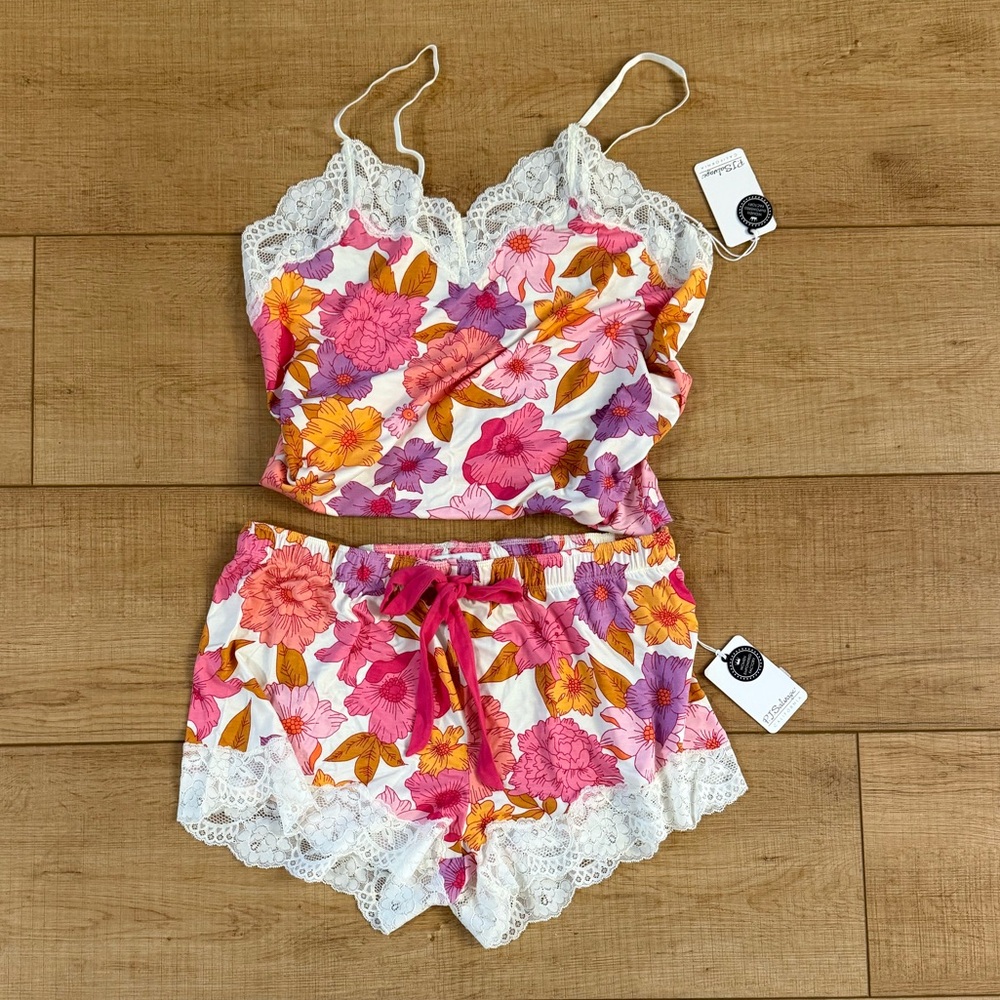 P.J. Salvage Pink Floral Lace-Trim Sleep Set